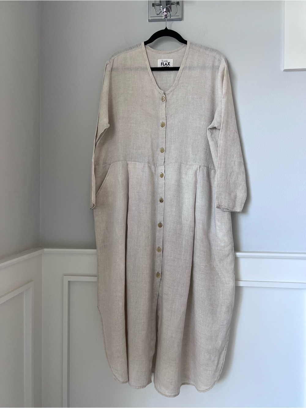 Flax Natural Beige  vintage Linen Button-Up dress size XL